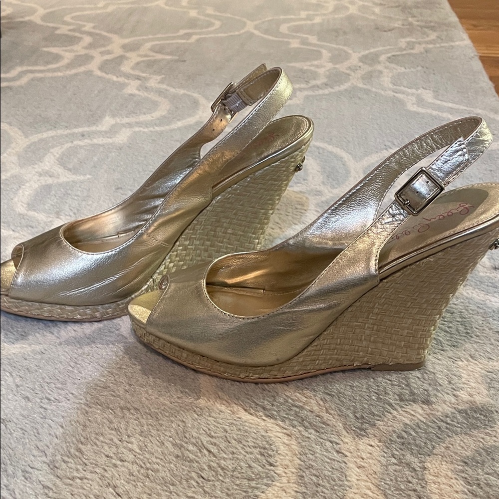 Lilly Pulitzer Gold Wedge Sandals
